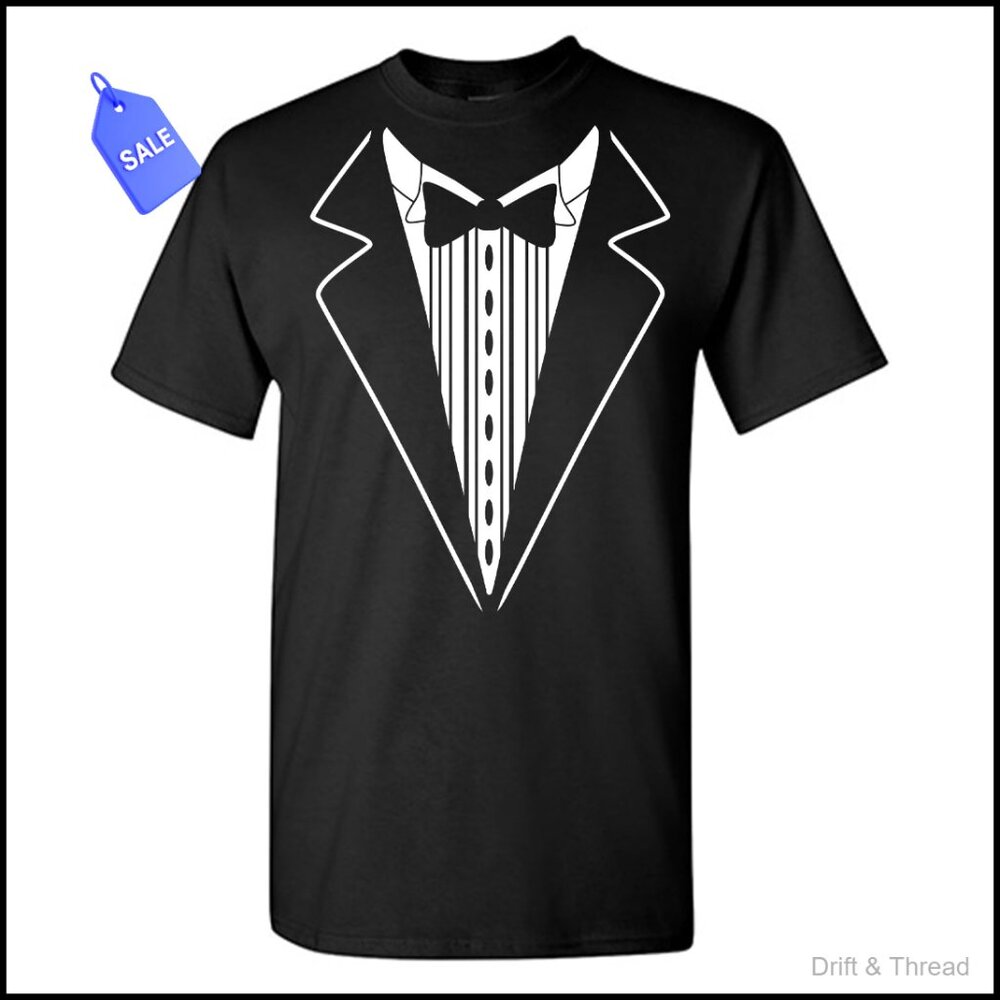 Men's Novelty Tuxedo Print T-Shirt Regular Fit Cotton Wedding Party